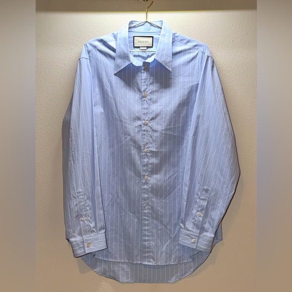 Gucci Blue and White Vertical Stripe Men's Dress Shirt Gucci Blue and White Vertical Stripe Men's Dress Shirt